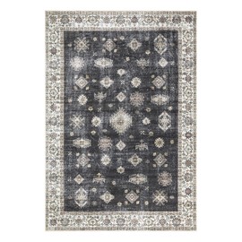 Bloom Rugs Washable Non-Slip 6' x 9' Rug - Black/Ivory Traditional Area Rug for Living Room, Bedroom, Dining Room, and Kitchen - Exact Size: 6' x 9'