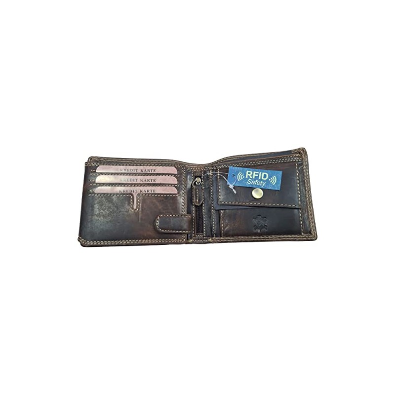 Einkaufszauber Genuine Buffalo Leather Hunter Purse Deer, dark brown, Wallet