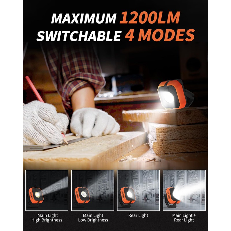 ANYLiGHT Work Light, Magnetic Rechargeable Light with 4 Modes, 150°Rotation