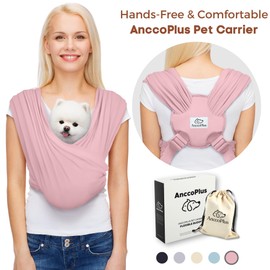 AnccoPlus Dog Carriers for Small Dogs, Front Facing Dog Sling Carrier, Hands Free Cat Carrier, Size Adjustable, Reducing Back Pain, Premium Cotton, Safe and Soft Dog Carrier (Plus, Light Pink)