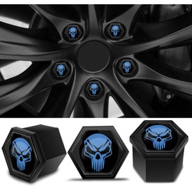 Biomar Labs Set of 20 Car Wheel Nut Caps Screw Cover 19mm Universal with Removal Tool Black Blue Skull LC 10