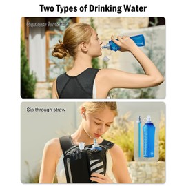 Reflective Running Vest with Water Bottle Phone Holder for Women/Men, Hydration Gear Back Pack/Backpack, Light Weight Chest Bag Run Essential Accessory for Marathon Runner Walking Trail Rucking, Black