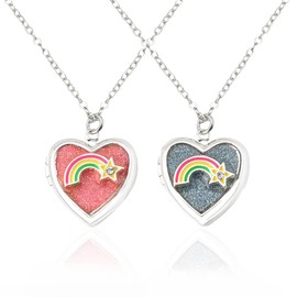 Ancnoz Best Friend Necklaces for 2 Girls Sisters Rainbow Heart Locket Necklace Set for BFF Bestie Birthday Christmas Gifts for Big Little Soul Sister Matching Friendship Necklace Keepsakes