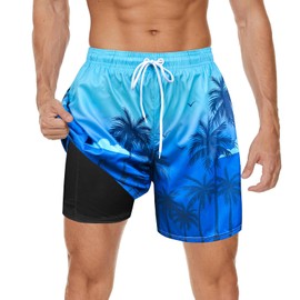 MaciRept Mens Swimming Trunks with Compression Liner 7" Beach Board Shorts Quick Dry Men Bathing Suit with Zipper Pockets