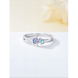 WINNICACA Sea Turtle Gifts for Women 925 Sterling Silver Turtle Ring Blue Opal Beach Rings for Women Ocean Jewelry Birthday Gift, Best Friend Rings, Mom Ring, Size 8