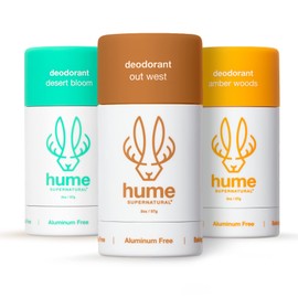Hume Supernatural Aluminum Free Deodorant for Women & Men - Probiotic and Plant-Based, Long-Lasting Moisture Absorbing - Clean and Effective (Desert Bloom, Out West & Amber Woods)