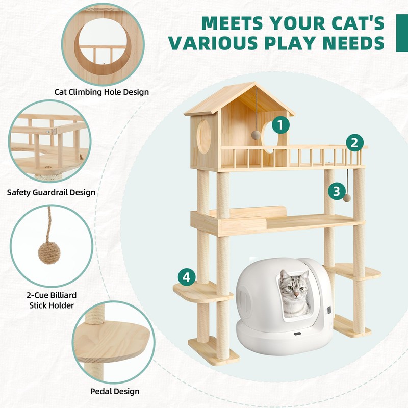 Homiflex Wood Cat Tower for Automatic Litter Box, 60.2" H