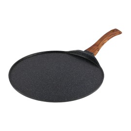 Vinod Zest Plus Aluminium Die Cast Non Stick Roti/Chapati Tawa - 31 cm | 5mm Thick | 5 Layer Coating | Scratch Proof | Wooden Finish Handle | Induction Base Medium Black