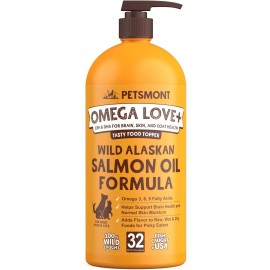 Petsmont Omega Love+ Wild Alaskan Salmon Oil for Dogs Formula,Fish Omega - 32 oz