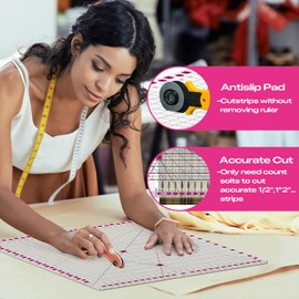 12.5x12.5 Inch Slotted Quilting Ruler with 45°/60° Multi-Angle, Non-Slip Grips & Cutting Grooves, Acrylic Sewing Ruler for Fabric Cutting and Patchwork