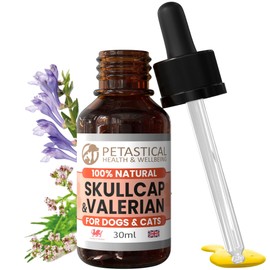 Petastical Skullcap Valerian, Cat Dog Calming, Anxiety Calming Drops, Home Alone, Barking, Loud Noises, Fireworks, Travel (30ml)