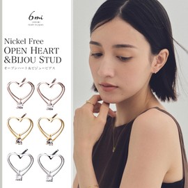 LOKUMI cu-27 Women's Heart Earrings, Hypoallergenic, Bijou, Simple, Small, Small, Petite Studs, Popular, Office, Gift, Nickel-Free, Brass, No Gemstone