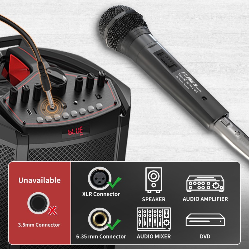 talomen L52 Wired Microphone for Singing, Metal Female, ON/Off Switch,