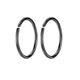 Black Small Hoop Earrings for Cartilage Nose, Thin 10mm Black Piercing Hoop Ring 20 Gauge Nose Rings Hoop 20G Helix Daith Piercing Rings Conch Jewelry 2 Pieces Ear Lobe Earrings