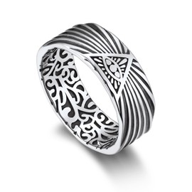 Bandmax Eye of God Ring Silver Ring Men Women Ring Silver 925 Friendship Ring Band Ring 5 mm Wide Amulet Protection Jewellery for Boyfriend Girlfriend Ring Size 54 mm to 69 mm, Metal, No Gemstone