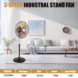 Aottop 18-Inch High Velocity Metal Oscillating Pedestal Fan, 3 Speed 120W (Approx. 1/6 HP), 8.2 FT Cord, Heavy-Duty Stand Fan for Commercial, Residential, Industrial, Shop, Warehouse, Gym, Garage