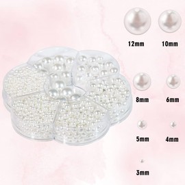 1150Pcs 3/4/5/6/8/10/12mm White Round Pearls Beads, White Loose Pearls for DIY Craft Necklaces Bracelets Jewelry Decorations Wedding Dress Making