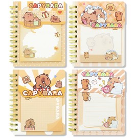 Geluode 4 Packungen Capybara Mini-Spiralnotizbücher mit Capybara-Haftnotizen, A7 süße wasserfeste Taschennotizblöcke, Notizblöcke und selbstklebende Tabs für Kindergeburtstagsgeschenke