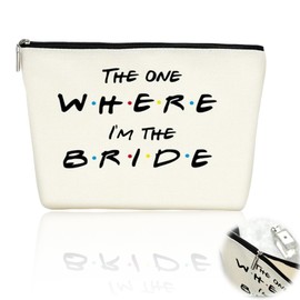 Bride Cosmetic Bag,Made of Canvas,Shower Gift Newly Engaged Travel Cosmetic Bag Bride Cosmetic Waterproof Travel Toiletry Bag for Bachelorette Party Wedding Bridal(White)