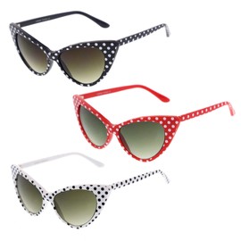 zeroUV - Polka Dot Cat Eye Womens Mod Fashion Super Cat Sunglasses (Deluxe Case 3-Pack(Black/Red/White))