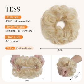 Human Hair Messy Bun Hair Piece,TESS Hair Buns for Women,100% Real Hair Bun Wig,Invisible hair buns hair piece,Wavy-60 Golden Brown 23g/piece