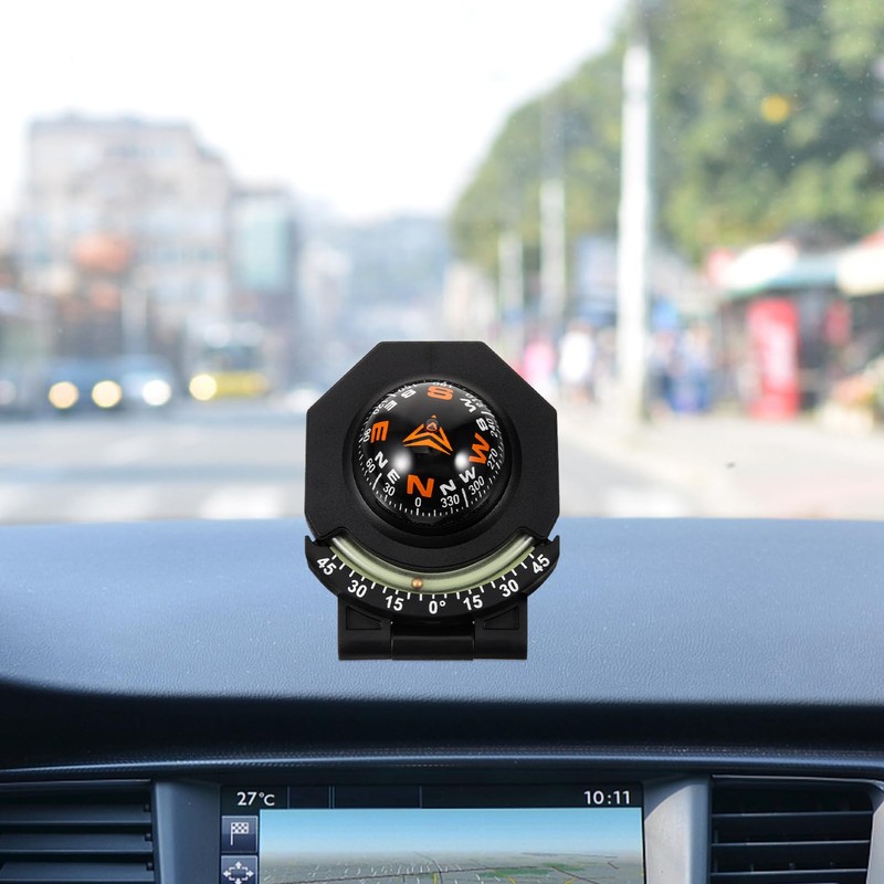 Yardwe Car Decoration Car Dash Compass Abs Black Car Compass