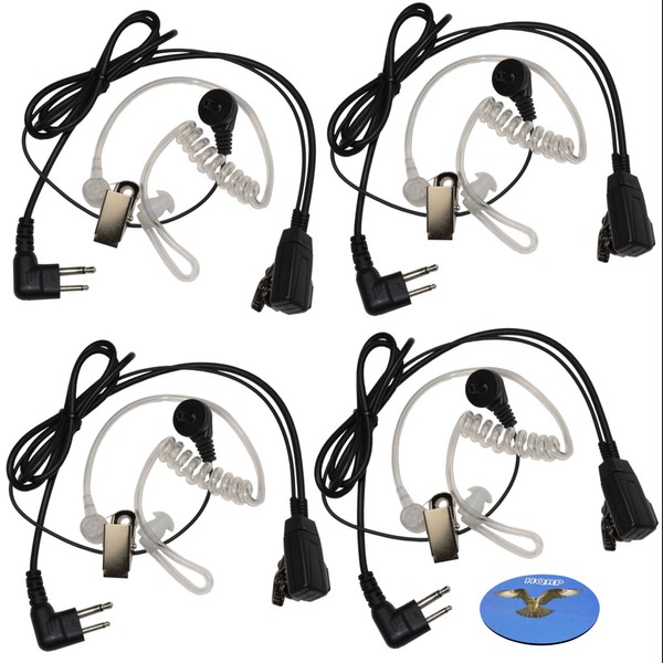 HQRP 4-Pack Hands Free 2-Pin Headset with Earpiece and Microphone Compatible with HYT Radio Devices TC-500 / TC-508 / TC-518 / TC-600 / TC-610 / TC-620 / TC-700 / TC-700ExPLUS / TC-850 + HQRP Coaster