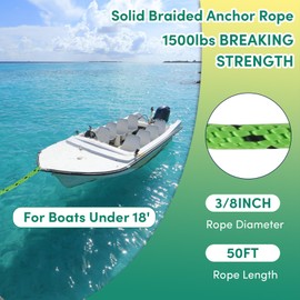 Anchor Rope 50FT x 3/8in,Premium Solid MFP Braided Anchor Rope Anchor Line,Boat Anchor Rope with Stainless Steel Thimble & Snap Hook,Boat Rope Marine Rope for Anchors and Boats (Green/Black)