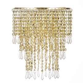 Waneway Acrylic Chandelier Shade, Ceiling Light Shade Beaded Pendant Lampshade with Crystal Beads and Gold Frame for Bedroom, Wedding or Party Decoration, Diameter 8.7 inches, 3 Tiers, Gold