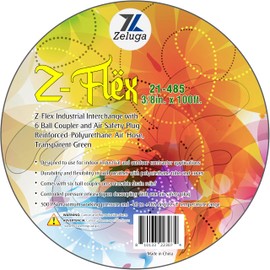 Zeluga 21-485 Z-Flex Reinforced Polyurethane Air Hose 300 PSI, 3/8" ID, 100ft. Length, Industrial Interchange with 6 Ball Coupler and Air Safety Plug, Transparent Green