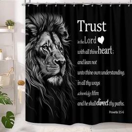 GOAOK Black Lion Shower Curtain 72x72 Inch Bible Verse Inspirational Quotes Shower Curtain Lion Head African Wildlife Wild Animal Safari Cool Mens Fabric Shower Curtain Set with 12 Pack Hooks Plastic