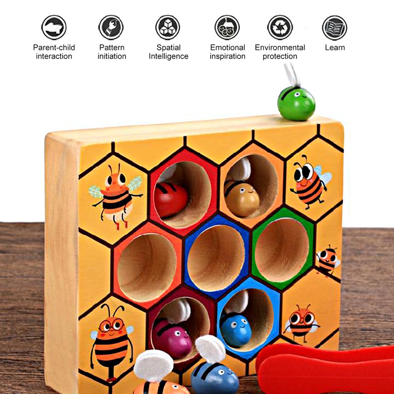 Fun Bee Picking Toy Kids Hand Grasping Training Wooden Games