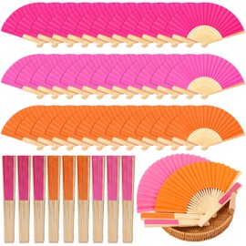 Barydat 36 Pcs Pink and Orange Party Hand Fan with Gift Bags Decorative Bamboo Folding Fans Bulk Thanks for Coming for Wedding Party Favors Bridal Shower Decorations (Sunset)