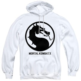 Mortal Kombat X Fighting Video Game Dragon Seal Logo Adult Pull-Over Hoodie White