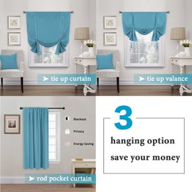 H.VERSAILTEX Blackout Tie Up Curtain Thermal Insulated Curtain Bathroom Curtain Storm Blue Tie Up Shade for Small Window (Rod Pocket Panel, 42 inches W x 63 inches L, Set of 1)