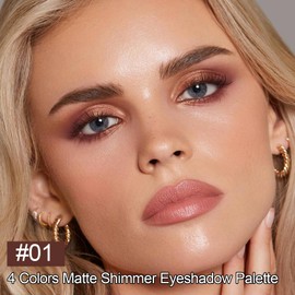 GEUUFEA 4 Colors Matte Eyeshadow Palette，Glitter Eyeshadow Powder with Eye Makeup Aid，Longwear Shadow Palette，Blendable Powder Natural Nude Finsh