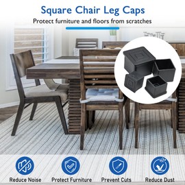 BOPOREAE 4 Pcs 1-1/2" x 1-1/2" Square Rubber Chair Leg Caps, PVC Table Leg Covers, Flexible & Anti-Slip Furniture Leg End Caps, Chair Leg Floor Protectors for Bar Stool Leg Patio Indoor, Black