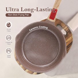 AIKENBBKK Ceramic Nonstick Deep Frying Pan Set with Lid, 8" 9.5" and 11" Ceramic Frying Pan Skillet Set with Detachable Handle, Oven& Dishwasher Safe (Brown)