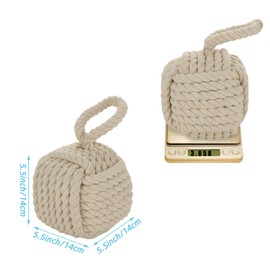 Acrux7 2 Pack Door Stopper 5.5x5.5 Inch Square Rope Knot Door Stop Nautical Decorative Door Stoppers Handmade with Handle, Jute Weighted Interior Door Stopper for Window, Bottom of Door
