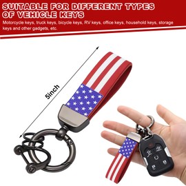 Yourkar US Flag Car Keychain, 360° Rotation American Flag Key Chain with Zinc Alloy Rings & Anti Lost D-Ring, Car Accessories (Red&Black)