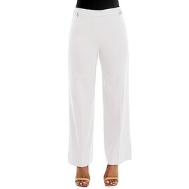 Zac & Rachel Women's Pull on Millennium Wide Leg Pant w/Hardware Waist Tabs, Optic White