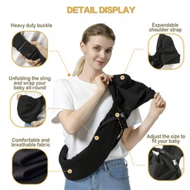 MISSWISDOM Baby Sling Carrier, Toddler Sling Toddler Carrier with Wide Shoulder Strap, Lightweight Baby Carriers Newborn to Toddler Infant Wrap Carriers Perfect for Mom and Dad, Black