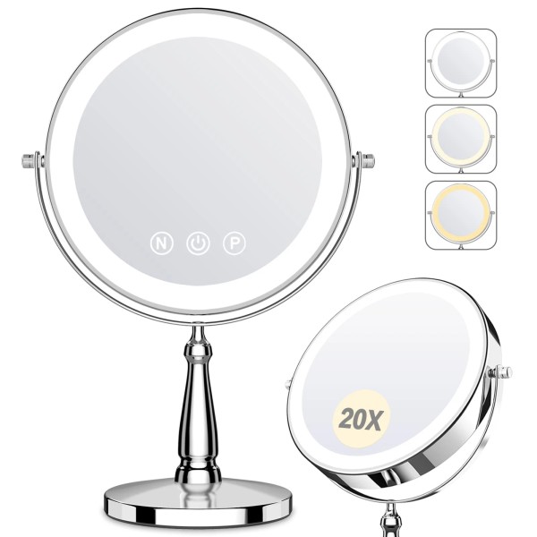 Woocica Lighted Makeup Mirror, 20X Magnifying Mirror with Light and