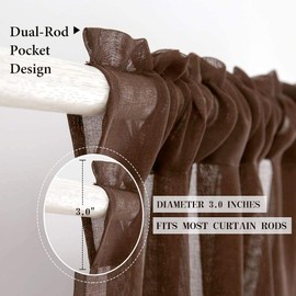 MIULEE - Cortinas traslúcidas con textura de lino café chocolate de 63 pulgadas de largo, juego de 2 paneles para recámara, sala de estar, cortinas de gasa semi transparente, bolsillo para barra de 54