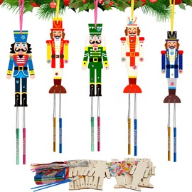 WEDNOK 12 Pack Christmas Wind Chime Kit for Kids Make You Own Nutcracker Wind Chime for Girls Boys Christmas Ornaments DIY Coloring Craft for Christmas Party Decoration