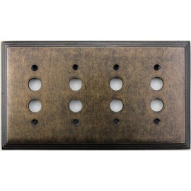 Classic Accents Deco Aged Antique Brass 4 Gang Push Button Light Switch Wall Plate