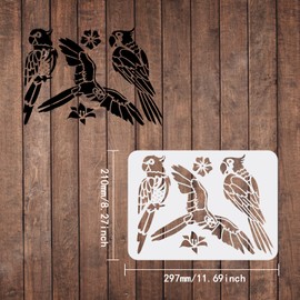 FINGERINSPIRE Parrot Stencil 29.7 x 21 cm Macaw Parrot Bird Stencils for Painting Parrot Stencil DIY Art and Craft Stencils for Painting on Wood, Paper, Fabric, Floor Wall