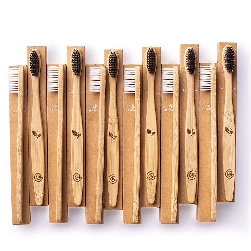 Greenzla Bamboo Toothbrushes for Adults – 12 Pack Wooden Toothbrush