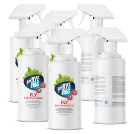 Say Bye Bugs Fly Exterminator. Non-Toxic Insect Killer That Eradicates on Contact & Provides Daylong Repellency. for Fruit Flies, Gnats and Other Flying Home Insects. Shake & Spray (6X 16oz).