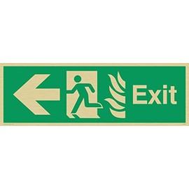 Viking Schilder sg688-l31-g Fire "EXIT, Arrow Left, Rigid Gold Plastic, 100 mm H x 300 mm W